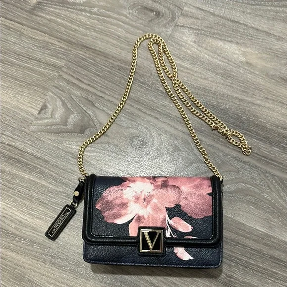 Victorias Secret Black and Pink Crossbody Bag with Gold Accents - Picture 1 of 5